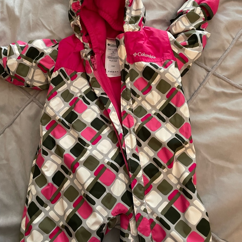12 Month Columbia 2 in 1 fleece and shell winter snowsuit.